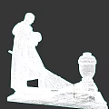 Man Statue In Long Robe Holding Ball With Pedestal And Cloth