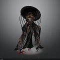 Traditional Ornate Robe Costume With Large Decorative Hat And Glowing Base
