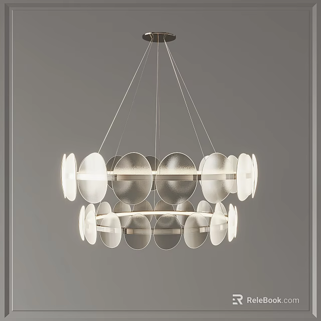 Modern Double Layer Circular Frosted Glass Disc Chandelier Design 3d model 