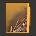 Little Blond Child In Wooden Workshop Surrounded By Handmade Animal Figures