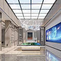 Modern Technology Future Themed Lobby Interior With Large Digital Screen And Chandelier