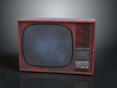 Vintage Electronic TV With Red Wooden Case And Control Panel 3d model
