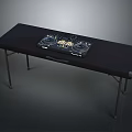 Professional Electronic Control Panel Placed On Foldable Dark Wood Table With Portable Design
