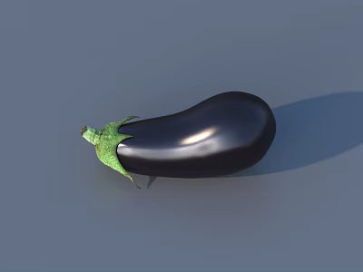 Fresh Ripe Purple Eggplant With Shiny Skin And Green Stem On Gray Background 3d model