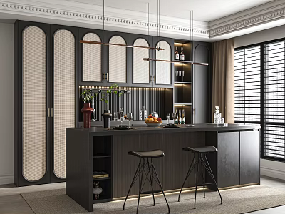 Bar Chair Combination Wine Cabinet 3d model