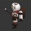 Cartoon Astronaut Character With White Suit Red Scarf And Small Creature On Stick