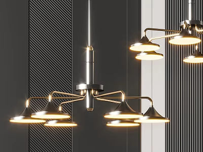 Modern Pendant Chandelier With Sleek Metal Structure And Multiple Illuminated Lamp Shades Design 3d model