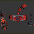 Pixel Art Red Gray Horned Flame Themed Game Characters Family Team
