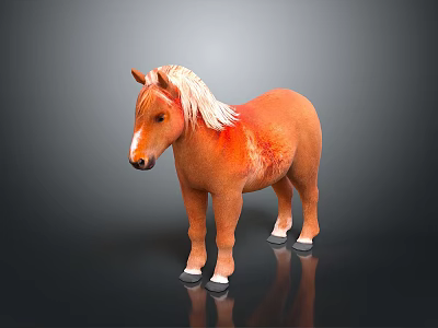 Orange Toy Horse With White Mane Smooth Body Standing On Gray Background 3d model