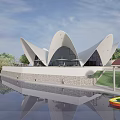 Modern Commercial Complex With Domed Roofs Water Pool Water Lilies And Colorful Steps