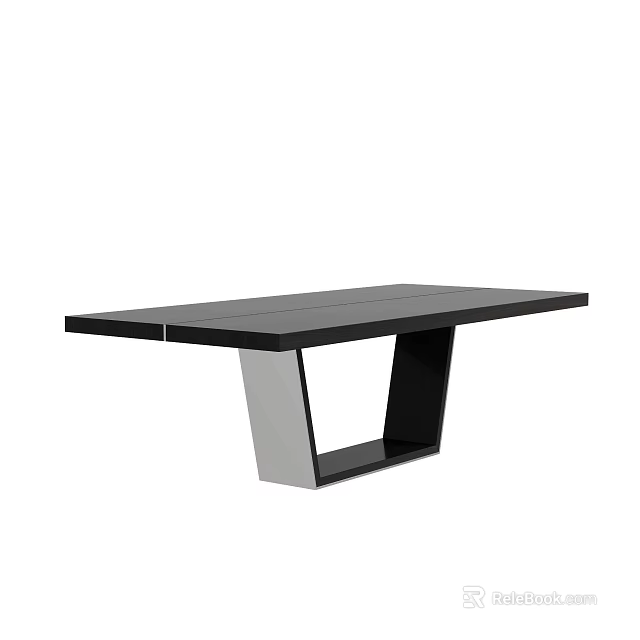 Modern Dining Table With Black Tabletop And Geometric Metal Base Design 3d model