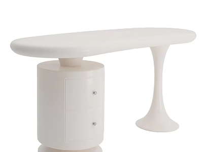 Modern White Desk Design Featuring Curved Legs And Drawer Cabinet 3d model