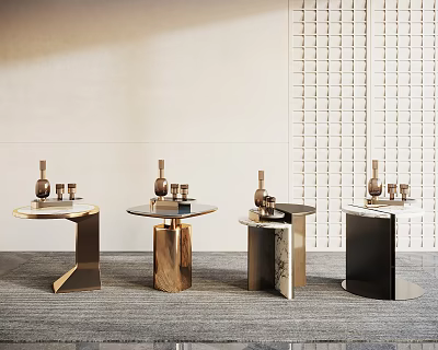 Modern Stylish Side Tables With Marble Tops And Metal Bases In Various Colors 3d model