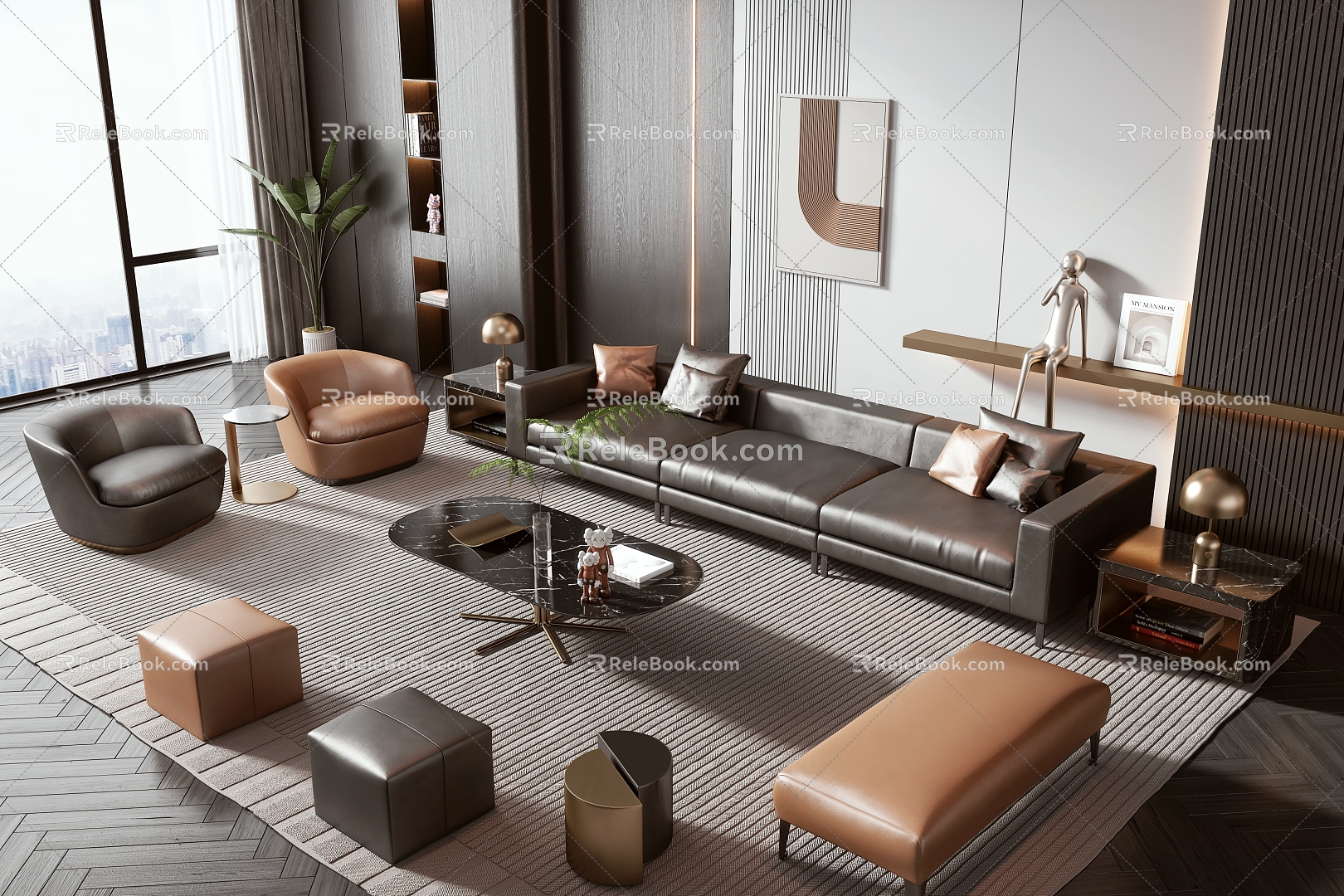 Sofa coffee table combination 3d model