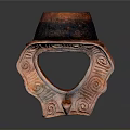 Artistic Sculpture Carving With Red And Black Top And Circular Hollow Base With Spiral Patterns