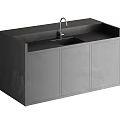 Modern Bathroom Washbasin Design With Black Countertop Gray Cabinets And Faucet