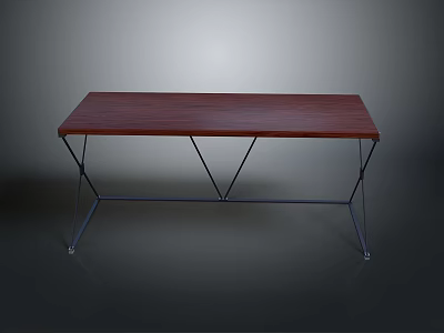 Modern Wooden Desk With Triangular Metal Frame Sleek Red Surface And Stable Structure 3d model