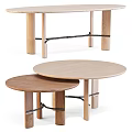 Minimalist Wooden Dining Table Set With Round Tops And Multiple Sizes 3d model