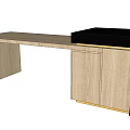 Modern Dining Table With Wooden Top And Side Cabinet Black Countertop