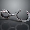 Silver Mechanical Ring Device With Interlocking Structure And Metallic Components 3d model