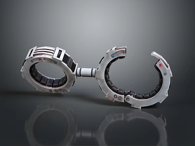 Silver Mechanical Ring Device With Interlocking Structure And Metallic Components 3d model