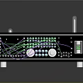 Black Electronic Audio Amplifier With Knobs Buttons Green Indicator Lights Circuit Patterns And Antenna