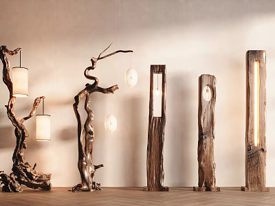 Unique Wooden Floor Lamps With Natural Branch Design And Soft Illumination 3d model