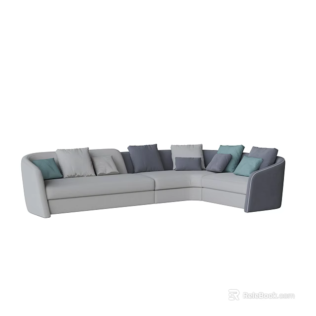 L Shaped Light Gray Sofa Set With Multiple Colored Cushions And Modern Design 3d model