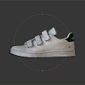 White Casual Sneakers With Velcro Straps And Green Logo On Tongue