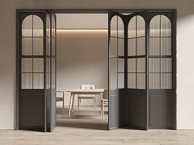 Modern Folding Doors With Glass Panels In Dining Room Interior 3d model