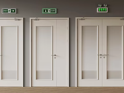 Emergency Exit Doors With Green Signage In Modern Interior Space 3d model