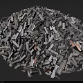 Pile of Construction Debris With Gray Stone Chips And Wood Pieces