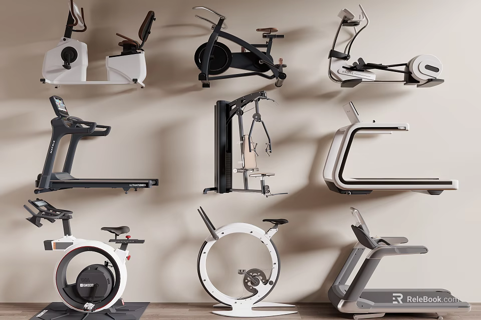 High Quality Home Fitness Sports Equipment With Treadmill Exercise Bike Elliptical Trainer And Rower 3d model 