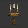 Intricate Gold Candelabra With Multiple White Candles And Decorative Base