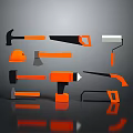 Orange And Black Construction Tools With Reflective Surfaces On Dark Background 3d model