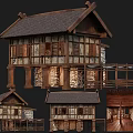 Ancient Traditional Building Featuring Wooden Structure Tile Roof Stone Walls Multiple Views And Interior Details