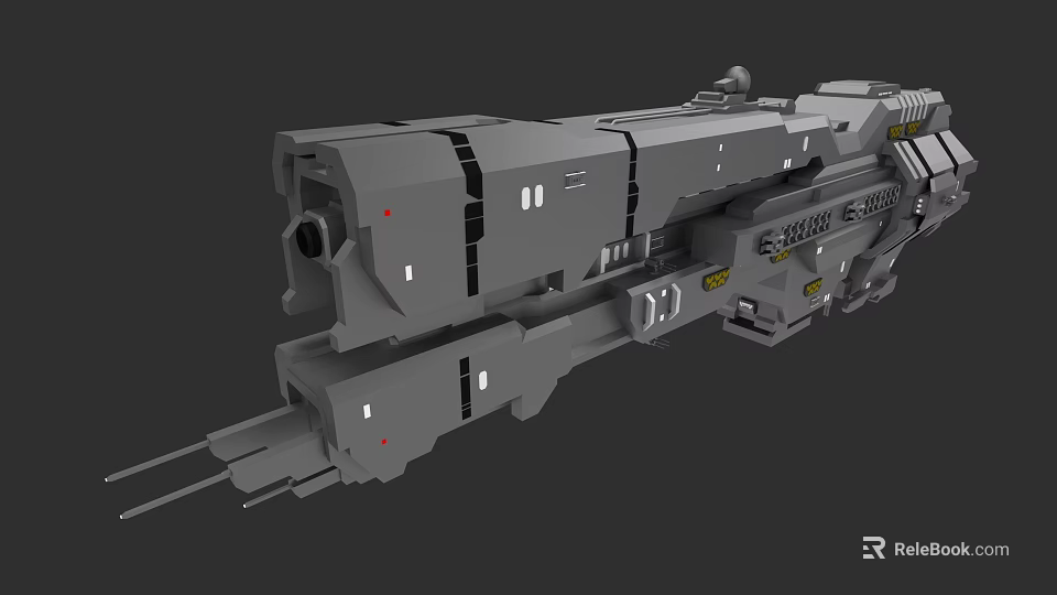 Futuristic Large Mechanical Weapon With Gray Structure And Detailed Components 3d model