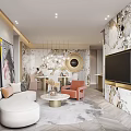 Elegant Modern Dining Living Room With Chandelier Dining Table Chairs TV And Sofa