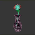 Hand Carved Flower Sculpture With Red Rose In Purple Vase On Gray Background
