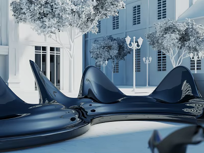 Outdoor Chairs Modern Design With Shiny Surface White Building Trees And Street Lamps 3d model