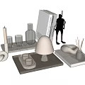 Modern Decorative Ornament Set With Candles Glass Cups Vase Tray Sculpture And Table Lamp