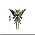 Fairy Character With Butterfly Wings Blonde Twin Tails Holding Magic Staff And Green Outfit