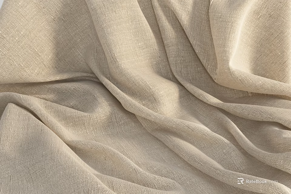 Light Beige Linen Fabric Featuring Soft Texture And Draped Layers 3d model 