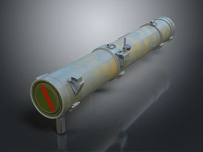 Military Missile With Camouflage Paint Red Warhead And Metal Support Structure 3d model