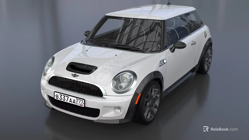 White Sporty Compact Car With Black Accents Alloy Wheels And Front Grille 3d model 
