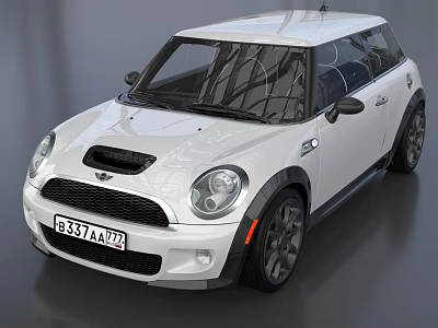 White Sporty Compact Car With Black Accents Alloy Wheels And Front Grille 3d model