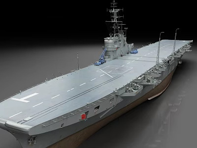 Military Aircraft Carrier Warship With Long Flight Deck And Superstructure 3d model