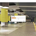 Modern Spacious Station Interior With Yellow Pillars Escalators Lighting And Flooring