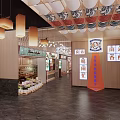 Traditional Chinese Restaurant Interior With Wooden Lanterns And Flower Display Area
