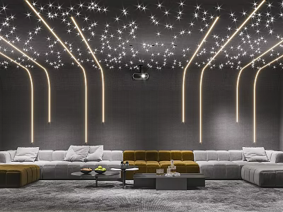 Modern Home Theater With Starry Ceiling Linear Lights And Sofas 3d model